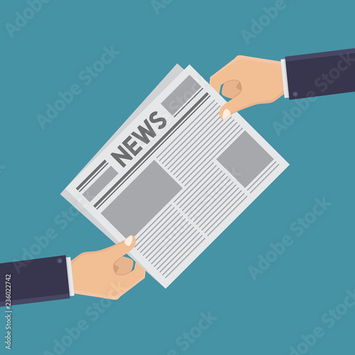  Hands and newspapers, reading newspapers, receiving newspapers, holding newspapers, flat design style illustrations