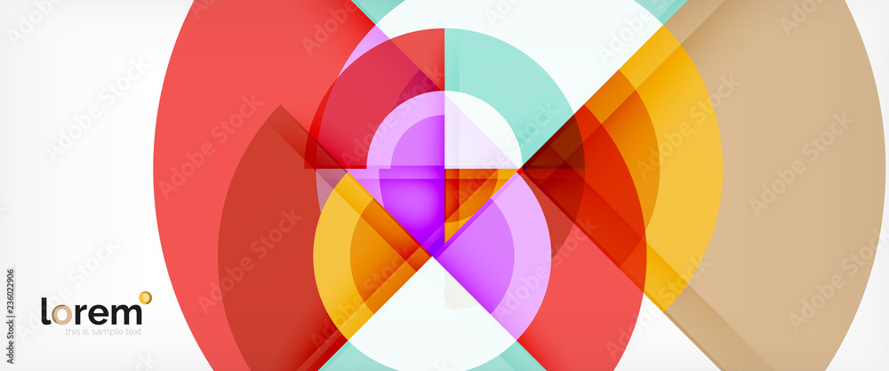 Modern geometric circles abstract background, colorful round shapes with shadow effects