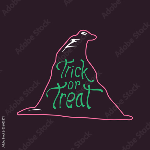Trick or treat on a black witch hat vector