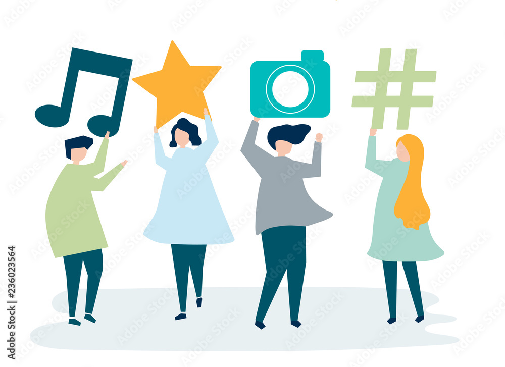 Εκτύπωση καμβά Characters of people holding social media icons illustration