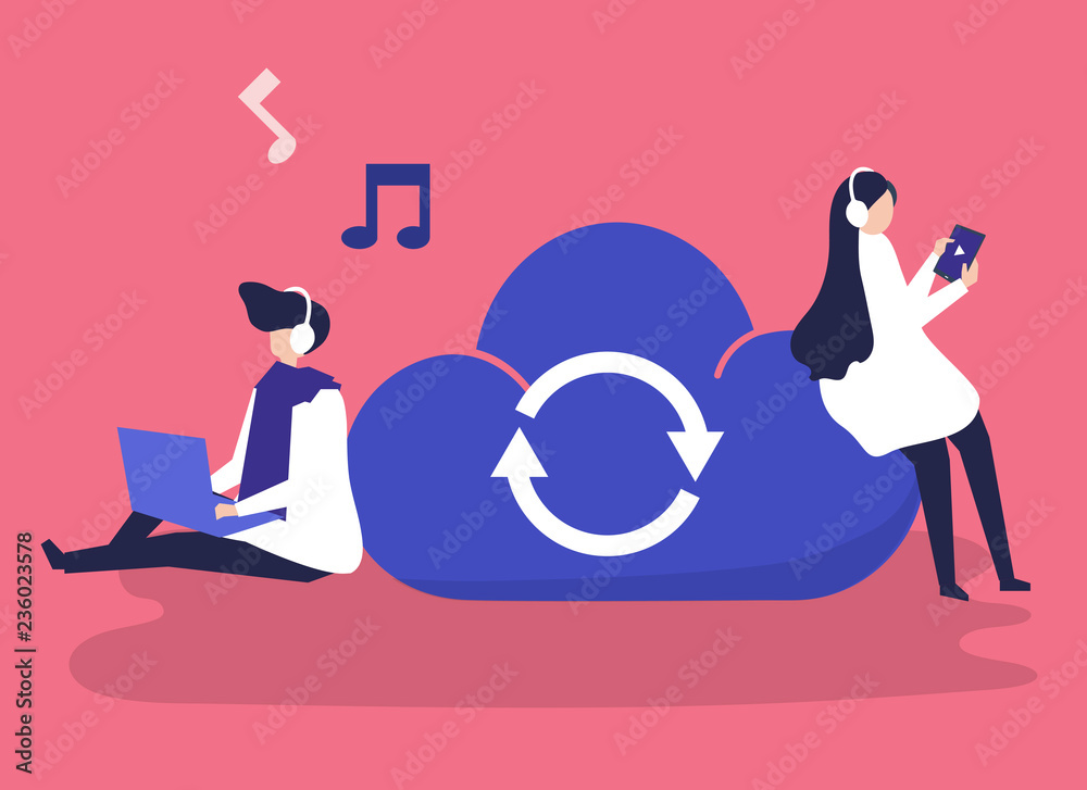 Φωτογραφία Characters of a couple sharing and listening to music illustration