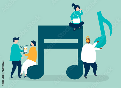 Characters of people listening to music illustration