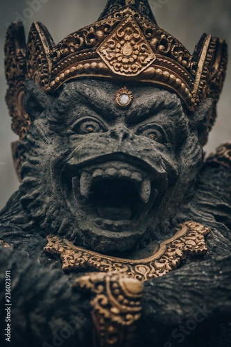 King of monkeys. Portrait of Hindu Buddhist sculpture. Bali, Indonesia