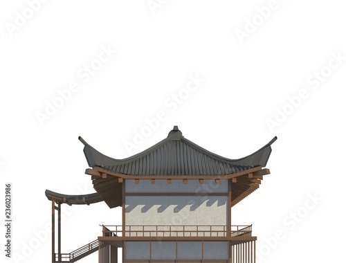 Japanese house isolated on white background 3d illustration