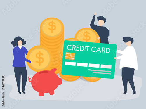 Characters of people and cash savings concept illustration