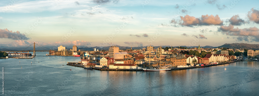Εκτύπωση καμβά Panoramic view of the Port, marina and city center of Stavanger, Norway