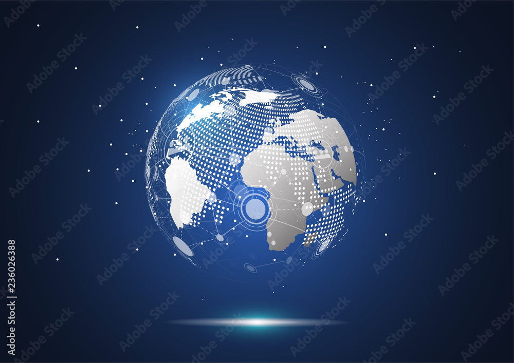 Fototapeta premium Global network connection. World map point and line composition concept of global business. Vector Illustration