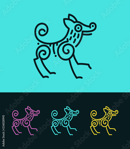 Colored dog outline silhouette in ethnic style