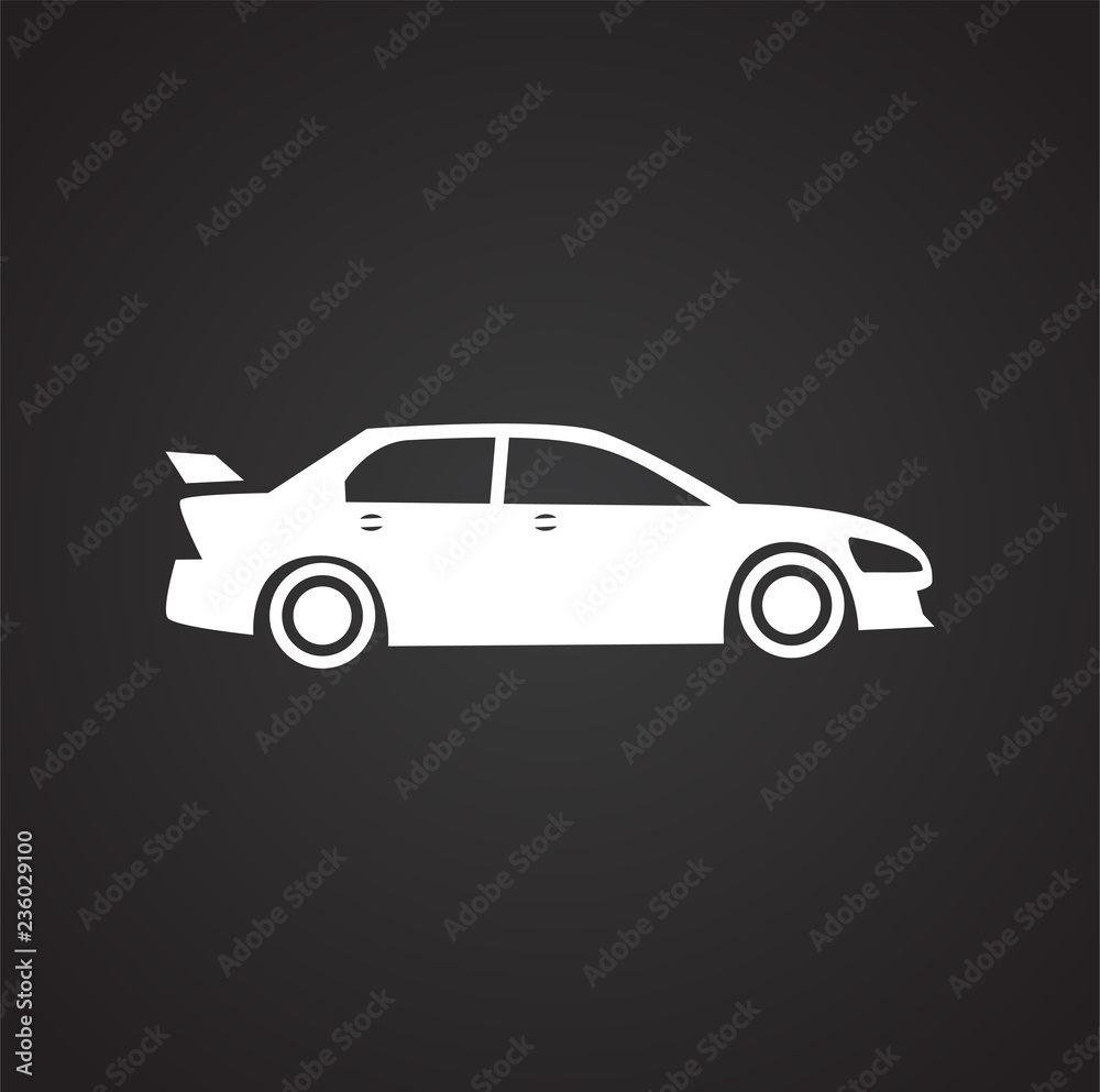 Car icon on black background for graphic and web design, Modern simple vector sign. Internet concept. Trendy symbol for website design web button or mobile app.