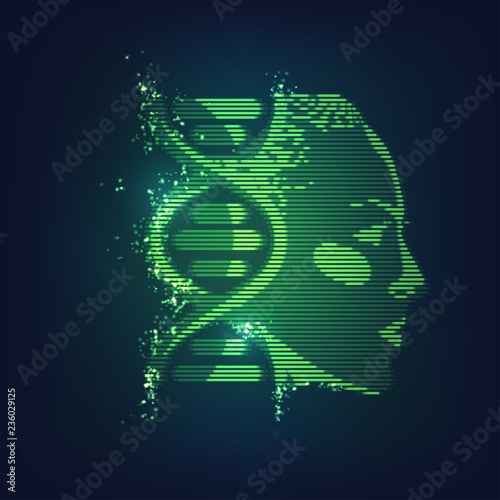 concept of technology advancement, dna symbol combined with human face