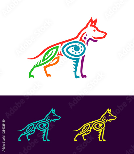 Colored dog outline silhouette in ethnic style