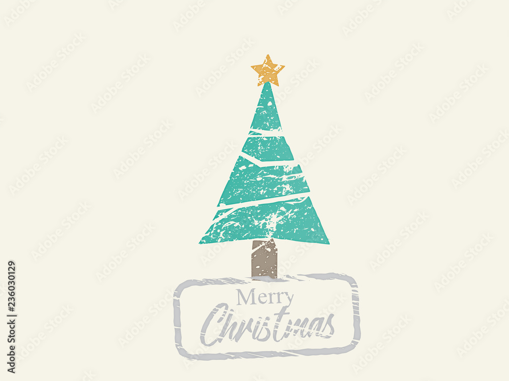 Vector grunge Christmas stamp with christmas tree.