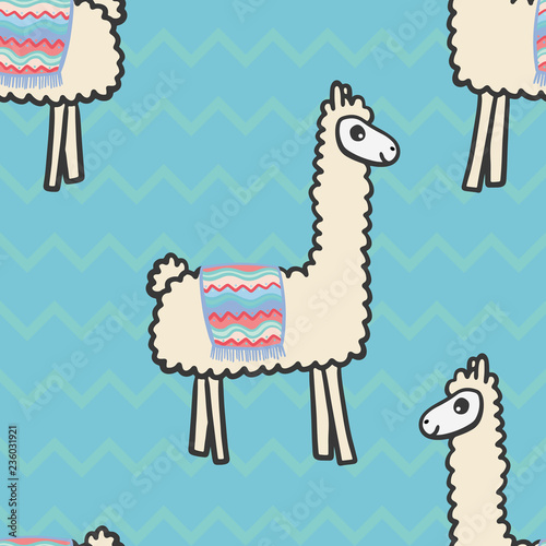 A Fun Little Llama Seamless Pattern with a Colorful Blanket