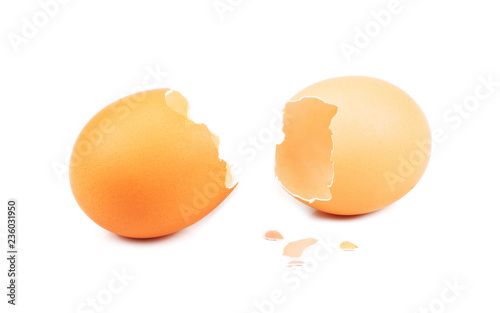 Broken egg shell isolated on white background