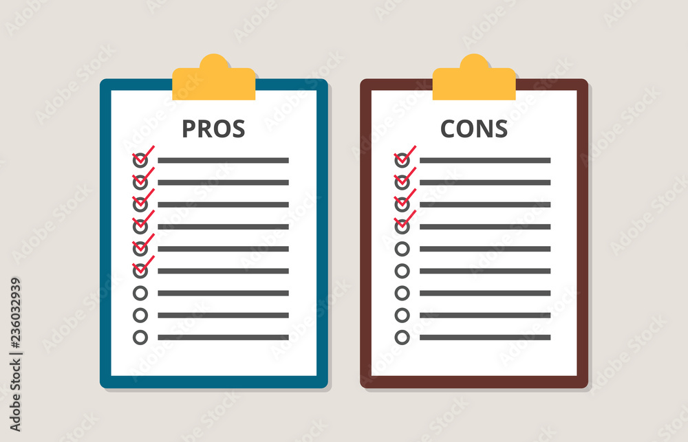 pros and cons versus compare choice checklist in clipboard vector Stock ...