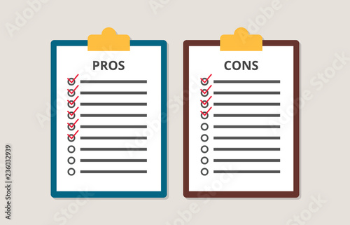 pros and cons versus compare choice checklist in clipboard vector
