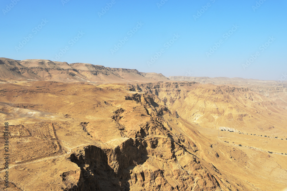 Aerial view of the desert from the Masada fortress in Israel Aerial view of the desert from the Masada fortress in Israel