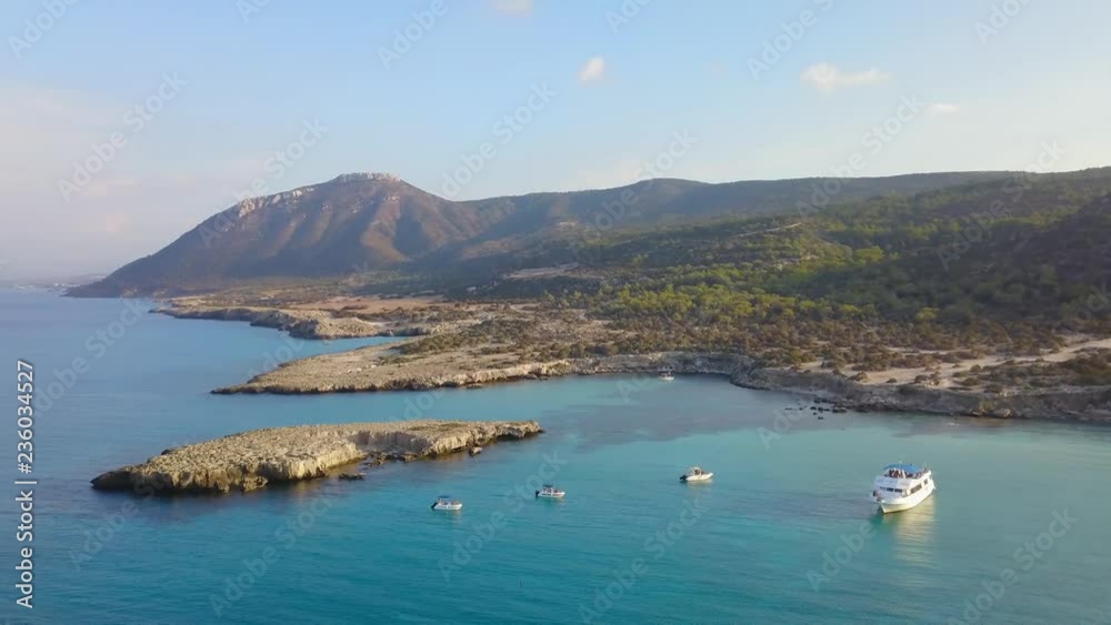Cruise ship off the coast Cyprus in Mediterranean sea, aerial shot Cruise ship off the coast Cyprus in Mediterranean sea, aerial shot