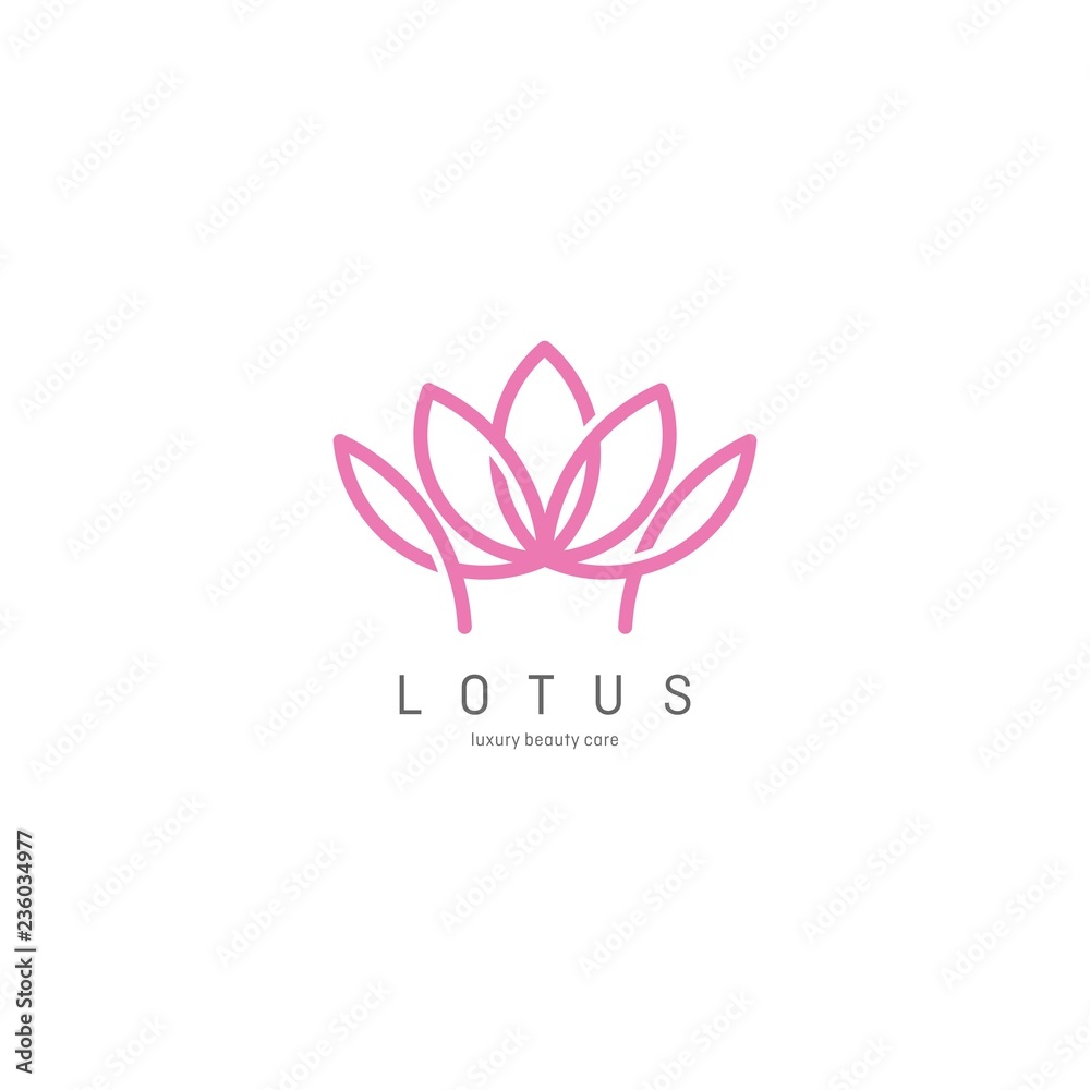 Lotus Flower Logo abstract Beauty Spa salon Cosmetics brand Linear style. Looped Leaves Logotype design vector Luxury Fashion template.