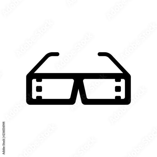 3D movie glasses. Icon of cinema technology. Black on white back