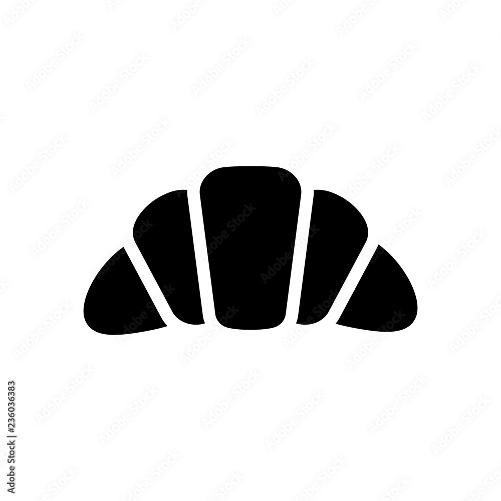 Silhouette of croissant. Icon of food. Black icon on white backg Silhouette of croissant. Icon of food. Black icon on white backg