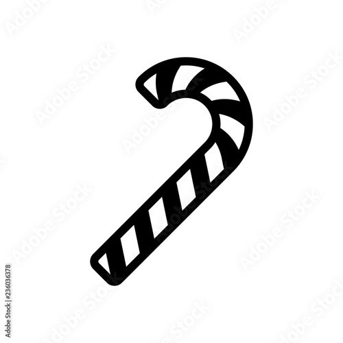 Christmas candy icon, sweet striped lollipop. Black icon on whit