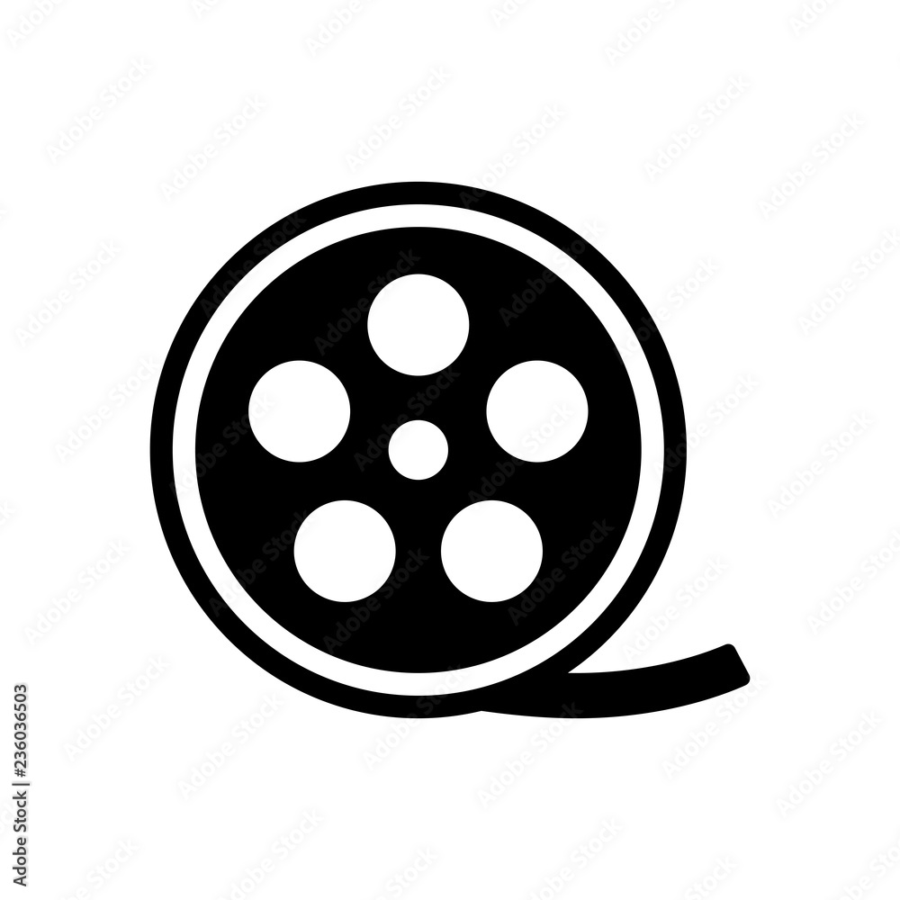 Film roll, old movie strip icon, cinema logo. Black icon on whit Film roll, old movie strip icon, cinema logo. Black icon on whit