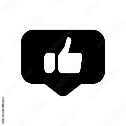 Hand with thumb up in notification cloud, like, social icon. Bla