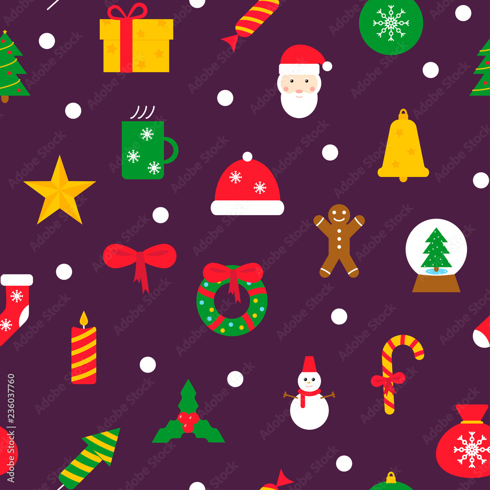Seamless pattern with winter icons. Vector illustration in flat design