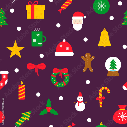 Seamless pattern with winter icons. Vector illustration in flat design