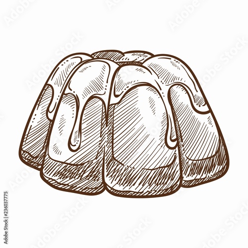 Sweet pudding with topping made of chocolate jelly