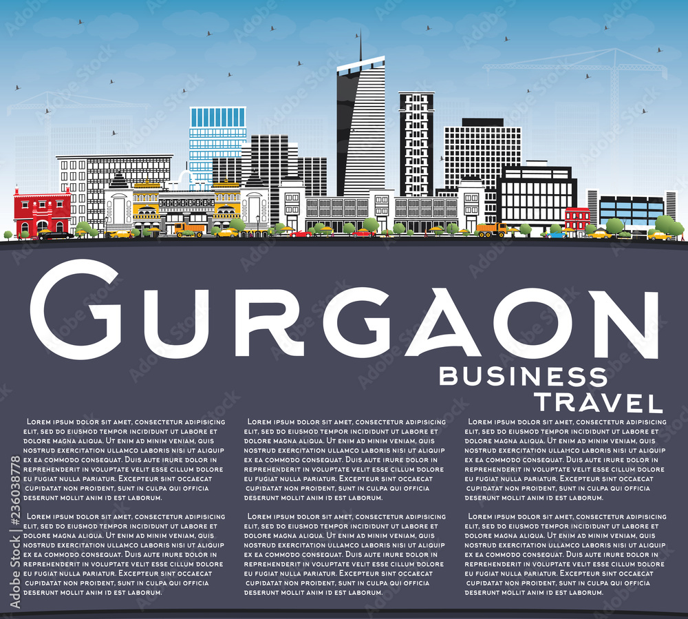 Gurgaon India City Skyline with Gray Buildings, Blue Sky and Copy Space. Gurgaon India City Skyline with Gray Buildings, Blue Sky and Copy Space.