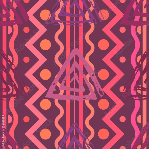 Seamless pattern with textured messy grunge triangles