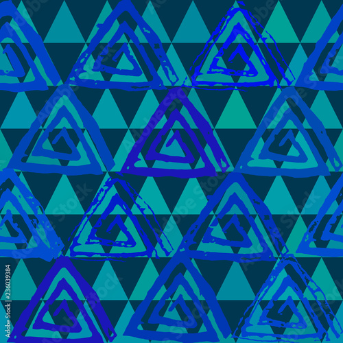 Seamless pattern with textured messy grunge triangles
