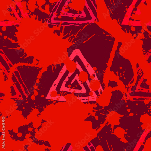Seamless pattern with textured messy grunge triangles