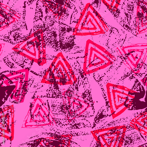 Seamless pattern with textured messy grunge triangles