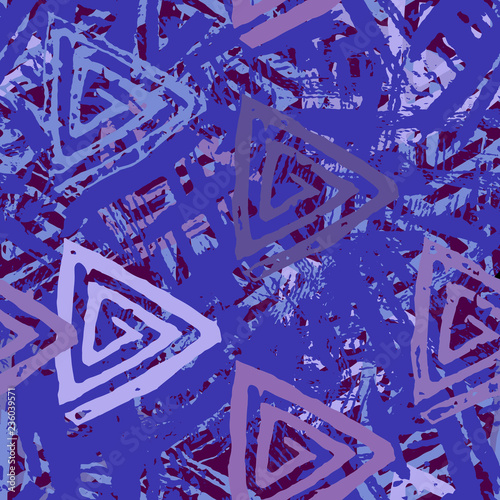 Seamless pattern with textured messy grunge triangles