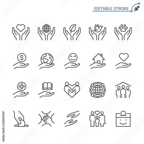 Charity and donation line icons. Editable stroke. Pixel perfect.