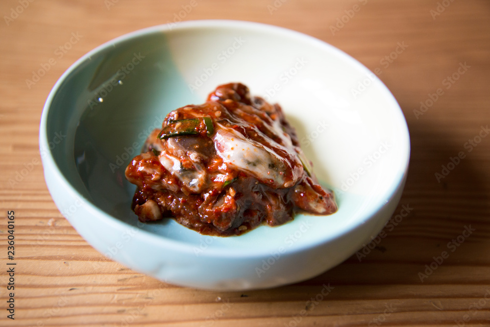 Gulhoemuchim, Spicy Raw Oysters Salad, Korean Food Gulhoemuchim, Spicy Raw Oysters Salad, Korean Food