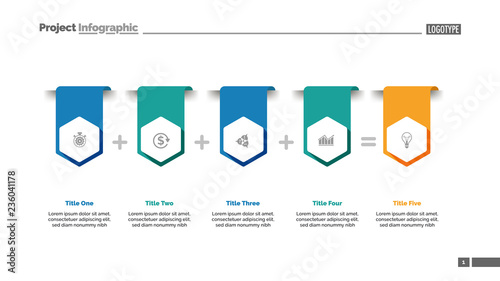 Four items sum process chart slide template. Business data. Result, option, design. Creative concept for infographic, presentation, report. Can be used for topics like banking, finance, accounting.