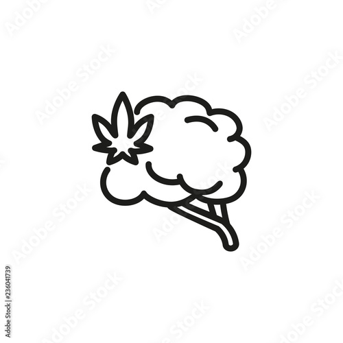 Human brain with cannabis symbol line icon. Drug addiction, hemp influence, addiction clinic. Cannabidiol concept. Vector can be used for topics like narcotic, medical service, pharmacy