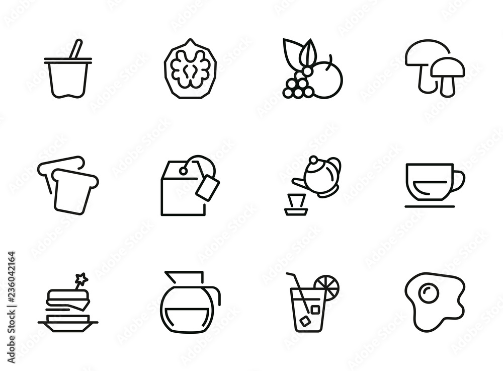 Breakfast line icon set. Set of line icons on white background. Food ...