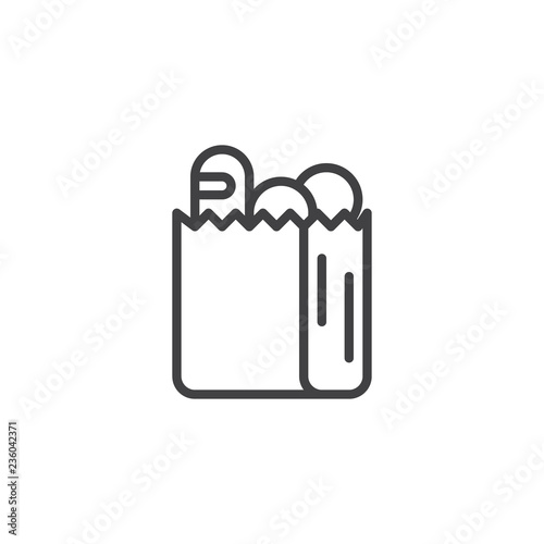 Paper bag with food outline icon. linear style sign for mobile concept and web design. Grocery shopping bag simple line vector icon. Symbol, logo illustration. Pixel perfect vector graphics