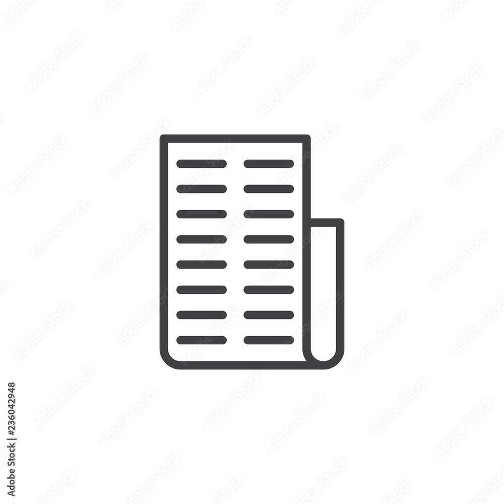 Invoice paper outline icon. linear style sign for mobile concept and web design. Purchase cheque list simple line vector icon. Receipt symbol, logo illustration. Pixel perfect vector graphics Invoice paper outline icon. linear style sign for mobile concept and web design. Purchase cheque list simple line vector icon. Receipt symbol, logo illustration. Pixel perfect vector graphics