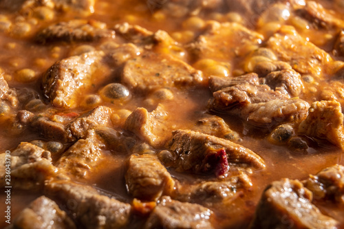 Boiling goulash close up boiling and cooking