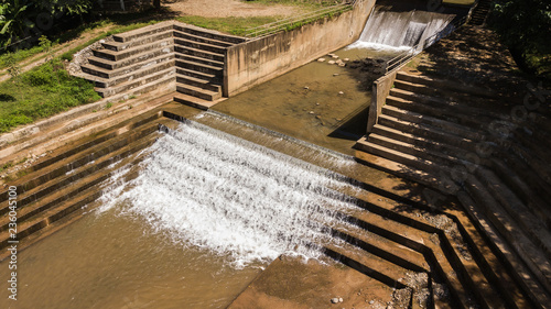 Canvas Print High angle view of Weirs on the small  river  in Thailand