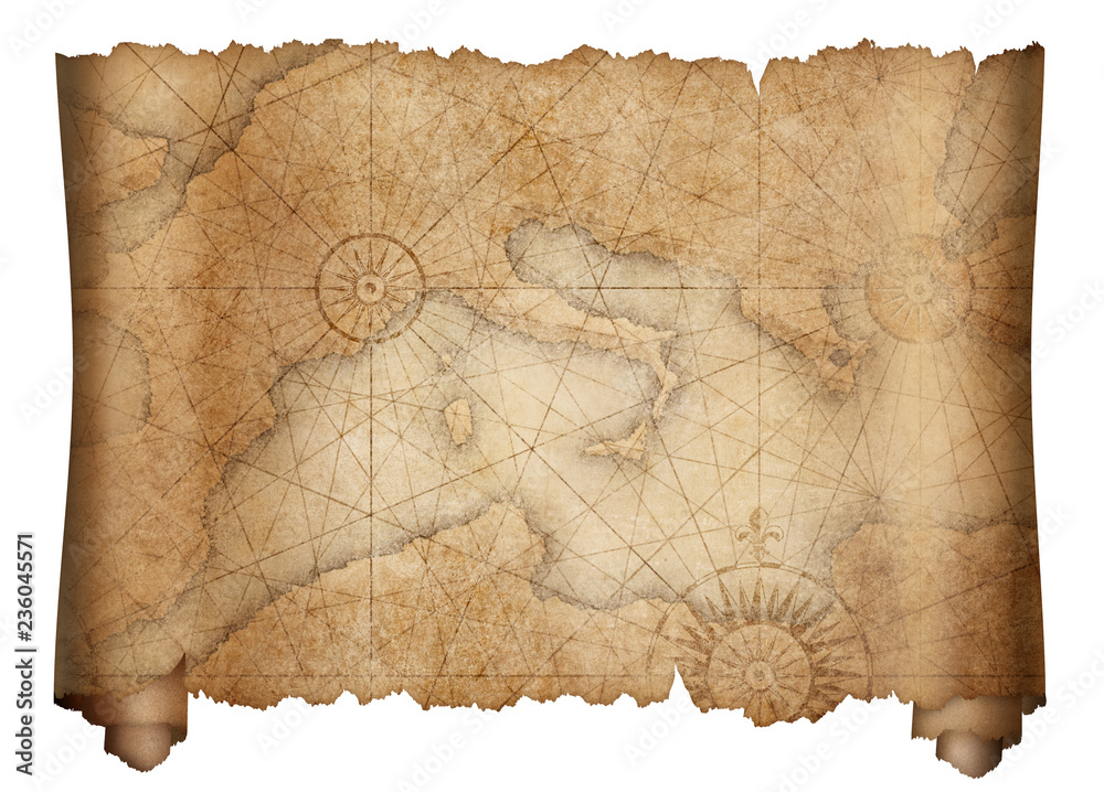 Fototapeta premium old medieval mediterranean map scroll isolated