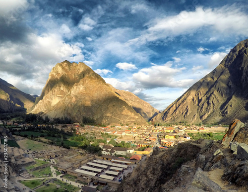 View of the town at the foot of Sacred Valley in Peru