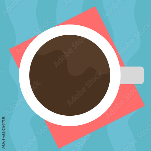 Business concept Empty template copy space isolated Posters coupons promotional material. Top View of Drinking Cup Filled with Beverage on Color Paper Vector