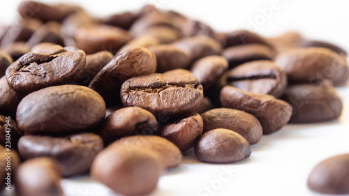  Coffee beans placed on a white background. As a background image